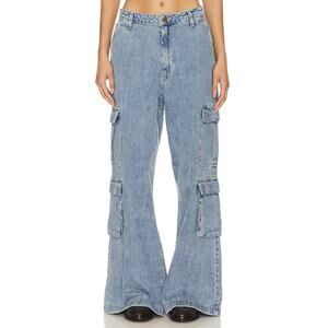 Show Me Your Mumu Cargo Wide Leg Jeans Mountain Mist Denim Women's Size 28